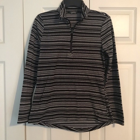 EDDIE BAUER Women’s Size Small Black White Pullover Zip Sweatshirt Stripes - Picture 1 of 7